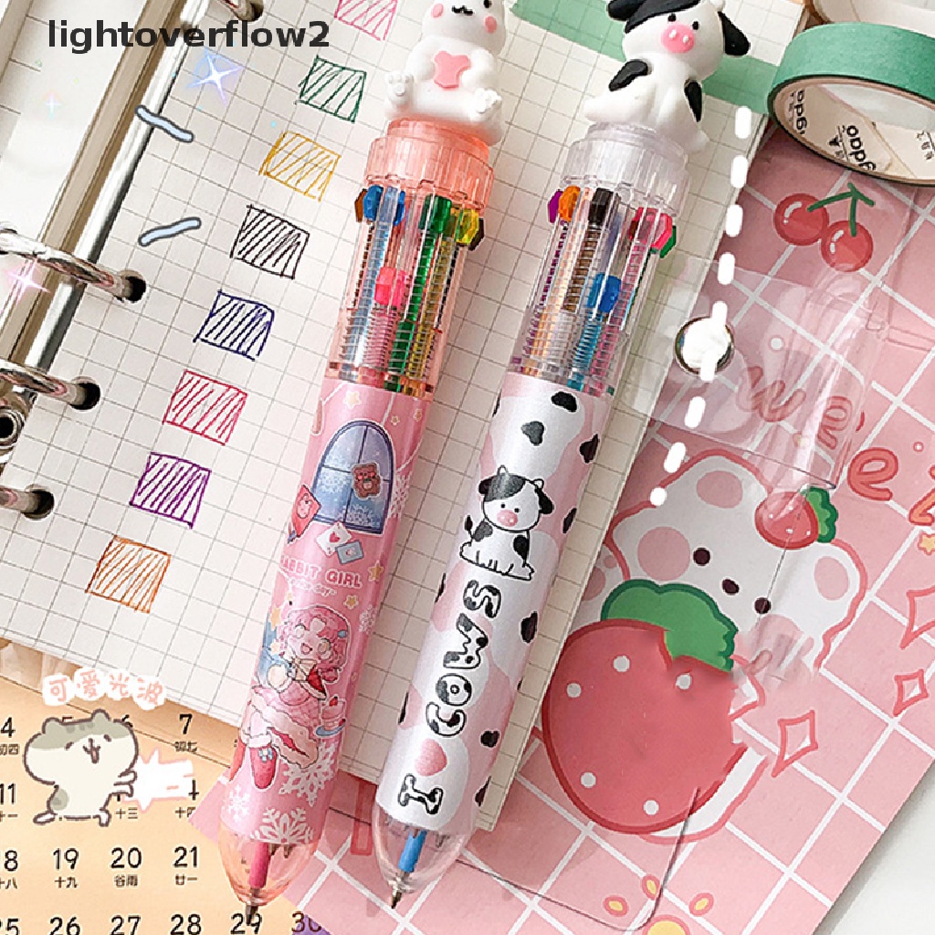 (lightoverflow2) Pulpen 10 Warna Dengan Hiasan Kartun Untuk Sekolah / Kantor