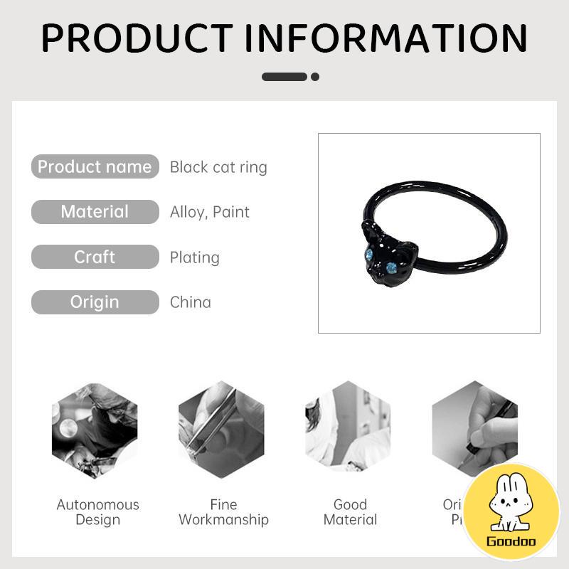 Cincin Kucing Hitam Wanita Trendi Desain Niche Cincin Jari Telunjuk Fashion Kepribadian Cincin -Doo