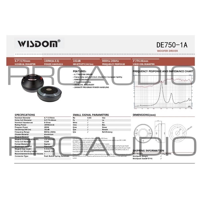 Driver Wisdom DE750-1A DE 750 1 A DE 750 - 1 A Component Driver Speaker Tweeter Speaker Original