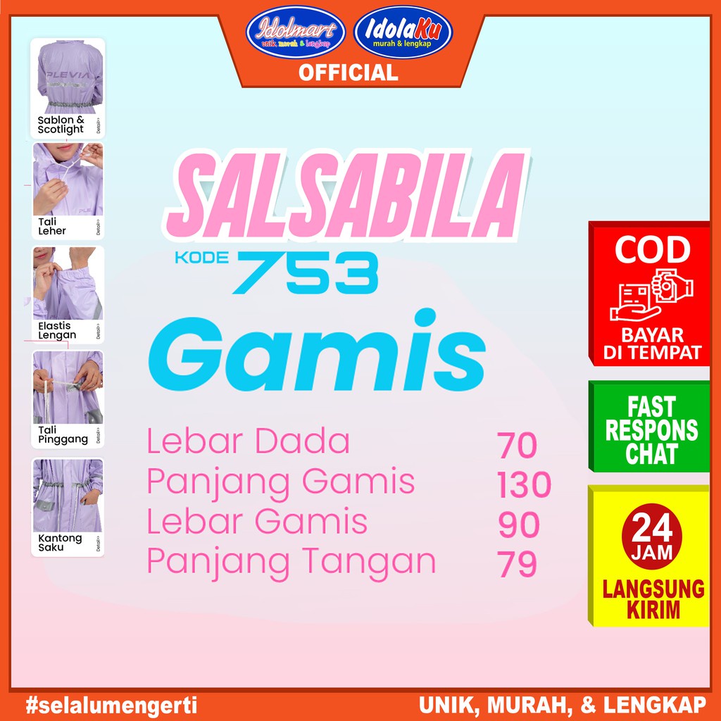 IDOLAKU Jas Hujan Plevia Gamis Salsabila 753 / Jas Hujan Gamis 753 / Jas hujan rok - Plevia semarang