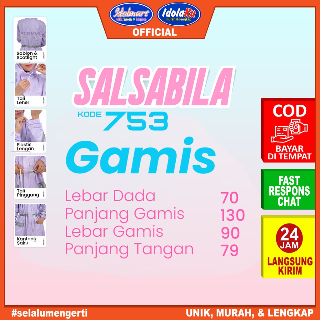 IDOLAKU Jas Hujan Plevia Gamis Salsabila 753 / Jas Hujan Gamis 753 / Jas hujan rok - Plevia semarang