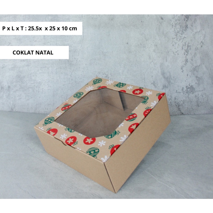 

( 10 pcs ) Kardus Kotak Kue Cake Natal Box Pudding Tutup Mika Kemasan Hampers Packaging Ukuran 25,5 x 25 x 10 cm