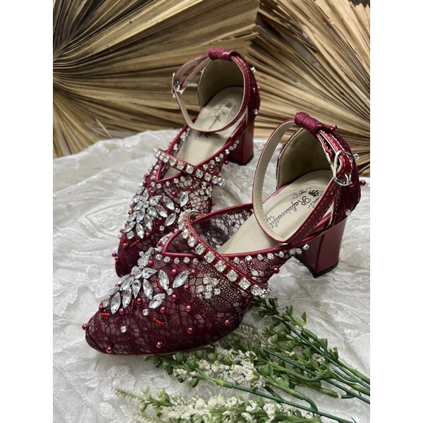 sepatu wedding wanita siyren merah marron 7cm tahu