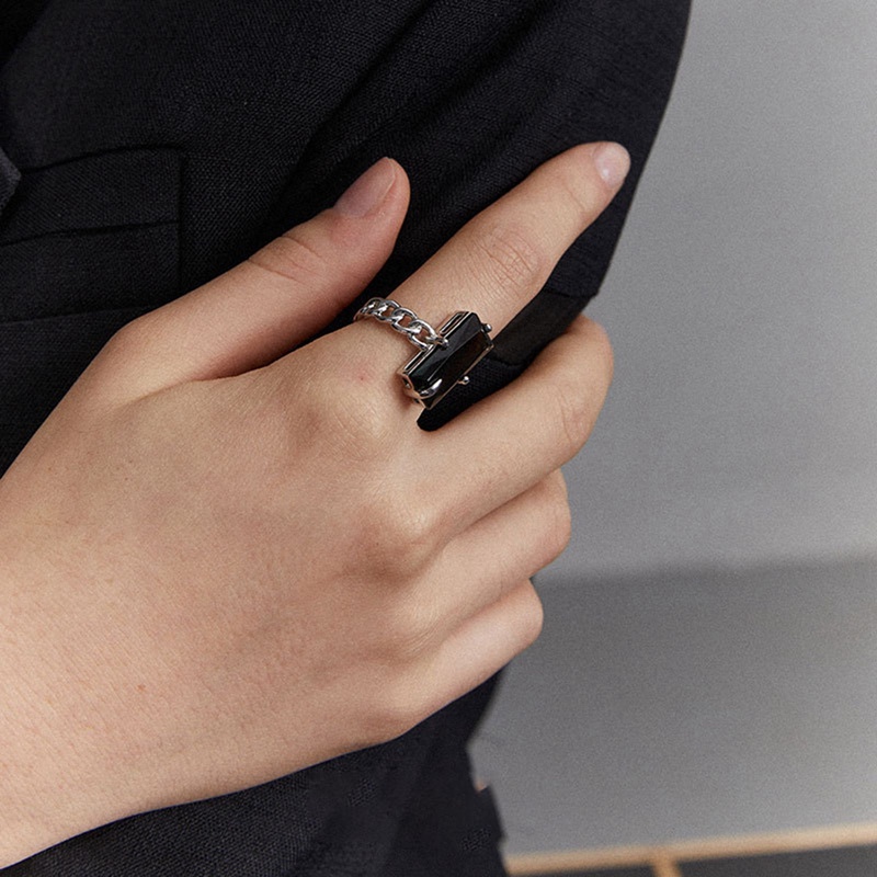 Fancyqube Fancycube Cincin Rantai Adjustable Model Terbuka Bahan Zirkon Warna Hitam Untuk Wanita