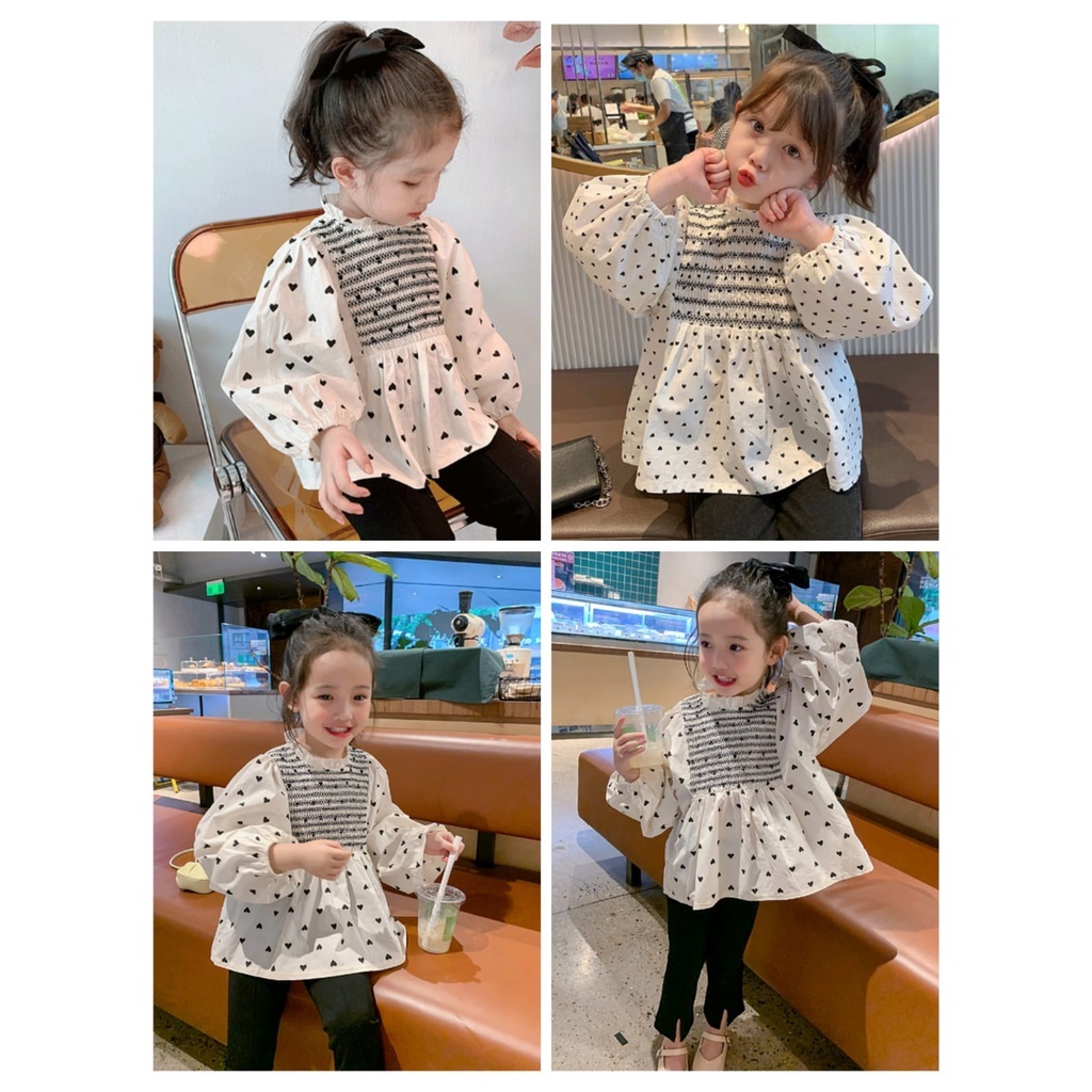 SSP10-Setelan Set Anak Perempuan Kemeja PolkaLove + Celana Panjang Cut bray