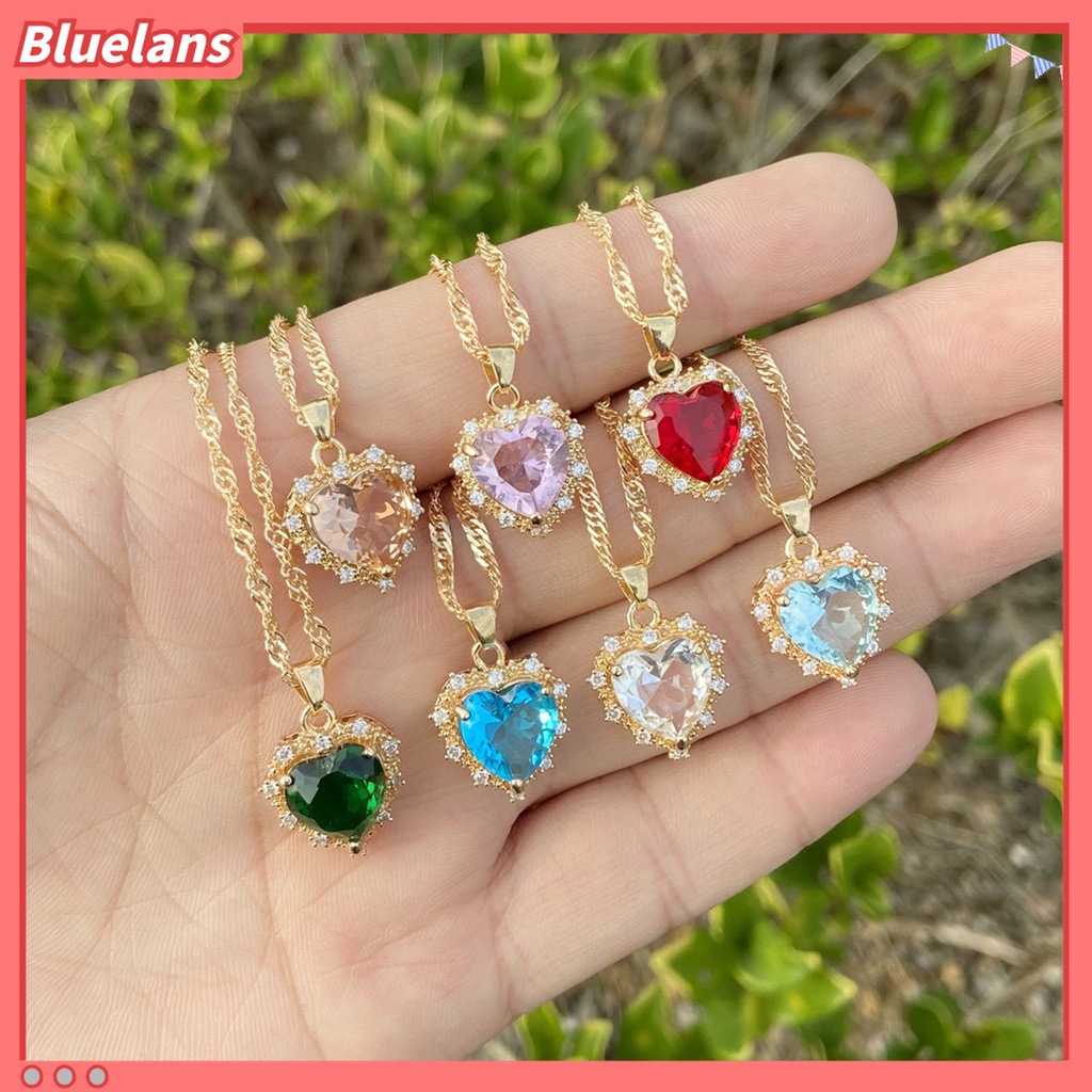 Kalung Rantai Liontin Hati Kecil Aksen Berlian Imitasi Untuk Perhiasan Wanita