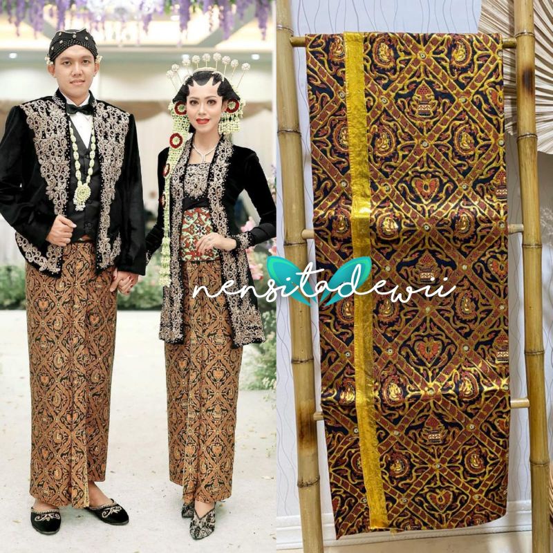 Sepasang Jarik INSTAN Prada Pengantin, Motif Sidoluhur Hitam