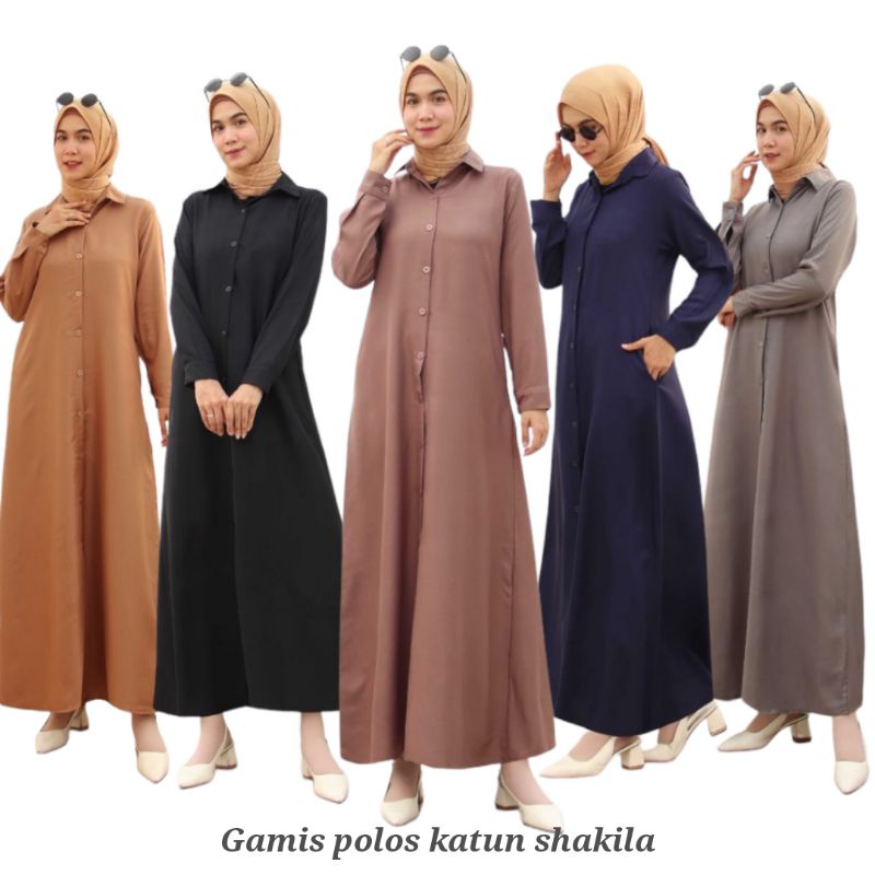 PROMO GAMIS POLOS KANCING DEPAN BUSUI - BAHAN KATUN SHAKILA