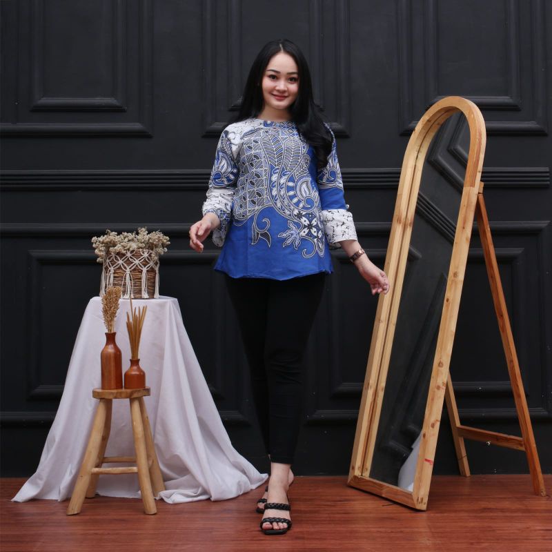 1 - ATASAN BLOUSE BATIK WANITA LENGAN PANJANG || SARIMBIT COUPLE  BATIK PRIA WANITA