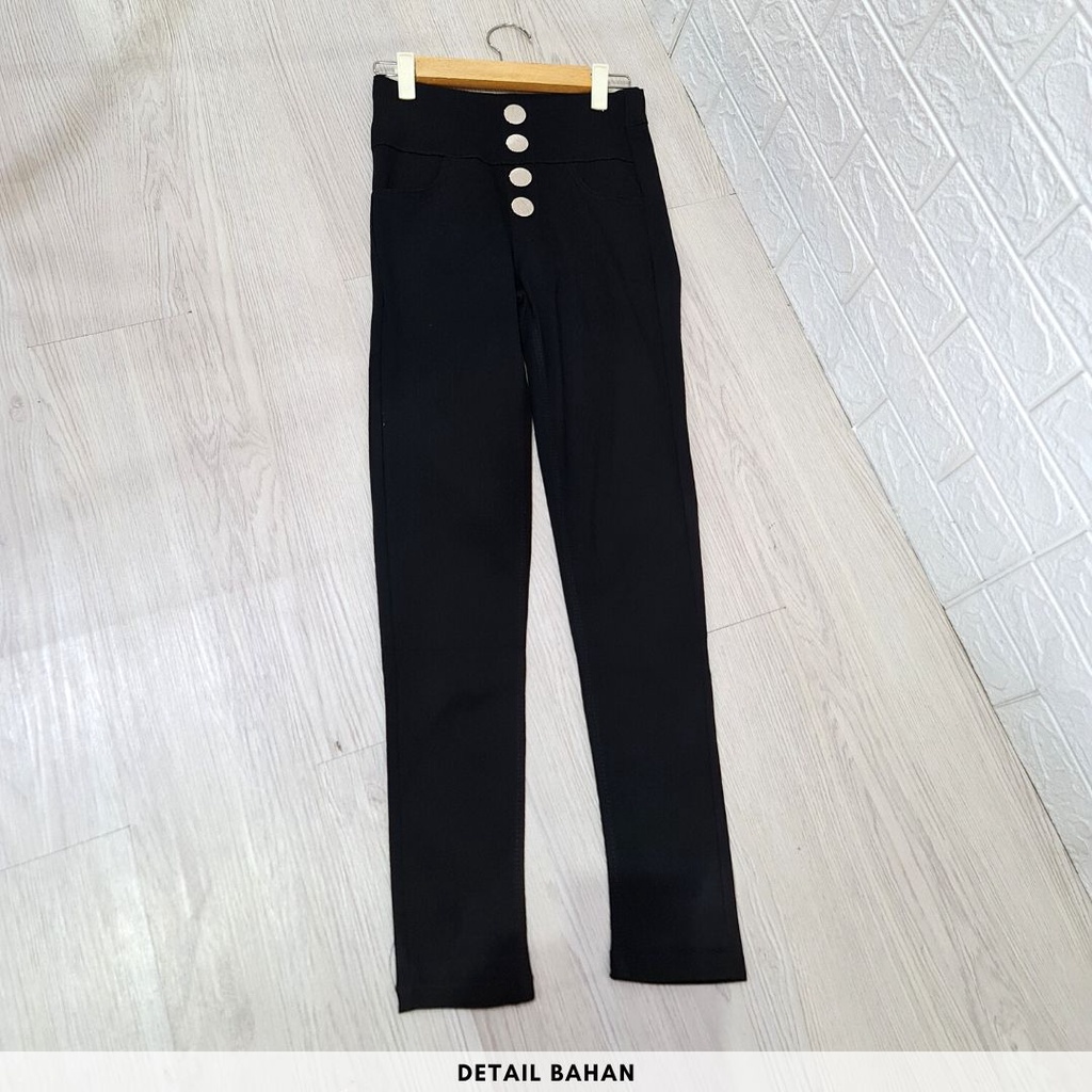 4602 claure button highwaist slim fit jeans celana import korea