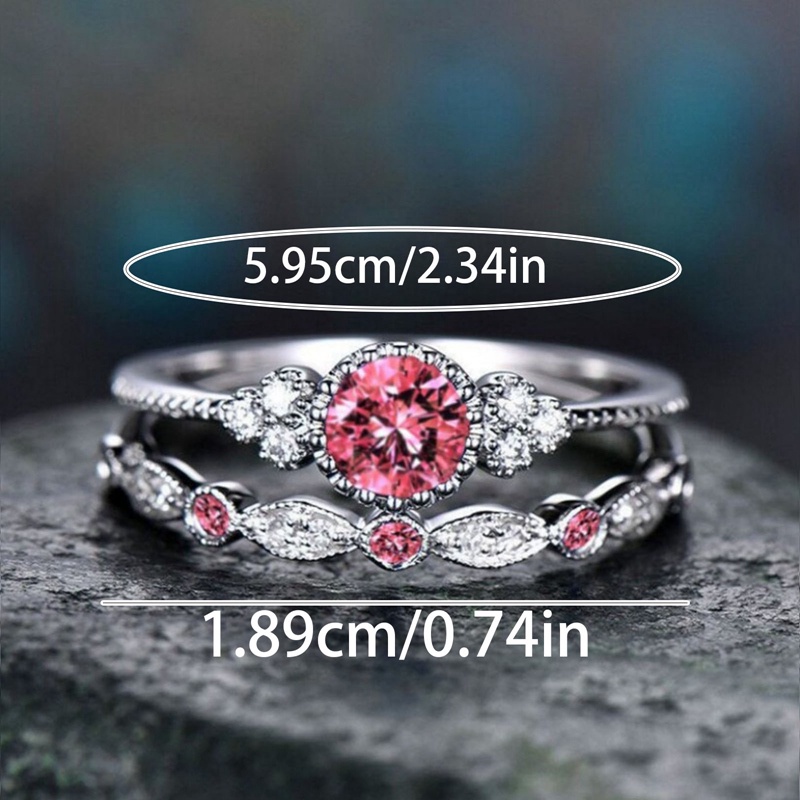 Fancyqube 2pcs / Set Cincin Jari Wanita Hias Batu Kristal Biru Hijau Warna Silver Untuk Pernikahan