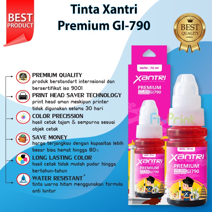 Tinta Xantri Premium GI790 GI-790 Black Pigment 135ml CMY 70ml Printer Cn PIXMA G1010 G2010 G3010 G4010 G4000 G3000 G2000 G1000