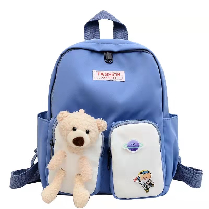 BJ43529 (DAPAT BONEKA) - BLACK/BLUE/GREEN/PINK - TAS RANSEL SEKOLAH ANAK WANITA KOREA CHINA FASHION IMPORT MODIS ELEGAN TERMURAH TERLARIS TERBARU BAGSTORE JAKARTA TAS BATAM BQ3529 LT2145