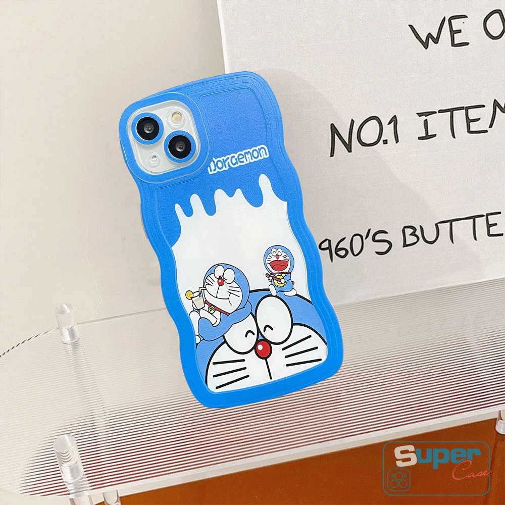 Casing Tepi Bergelombang Tahan Guncangan Untuk Redmi 12C 9A 10 9T 9 10A 9C NFC Redmi Note10 8 9 Note 11 Note 10s Note 11s Note 10 Pro Max Plus Kartun Doraemon Lucu Ice Cream Soft Back Cover