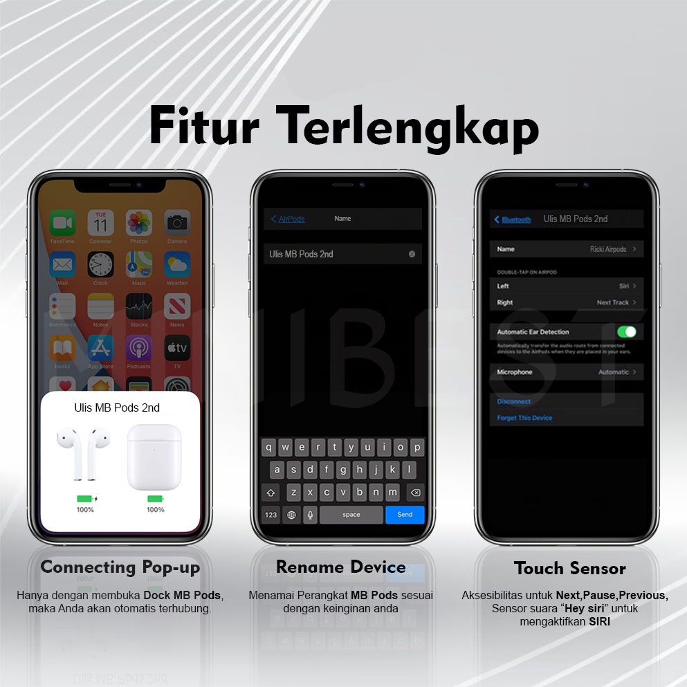 Pods Gen 2 Full Black Headset Bluetooth Wireless Charging Case Acc Plus