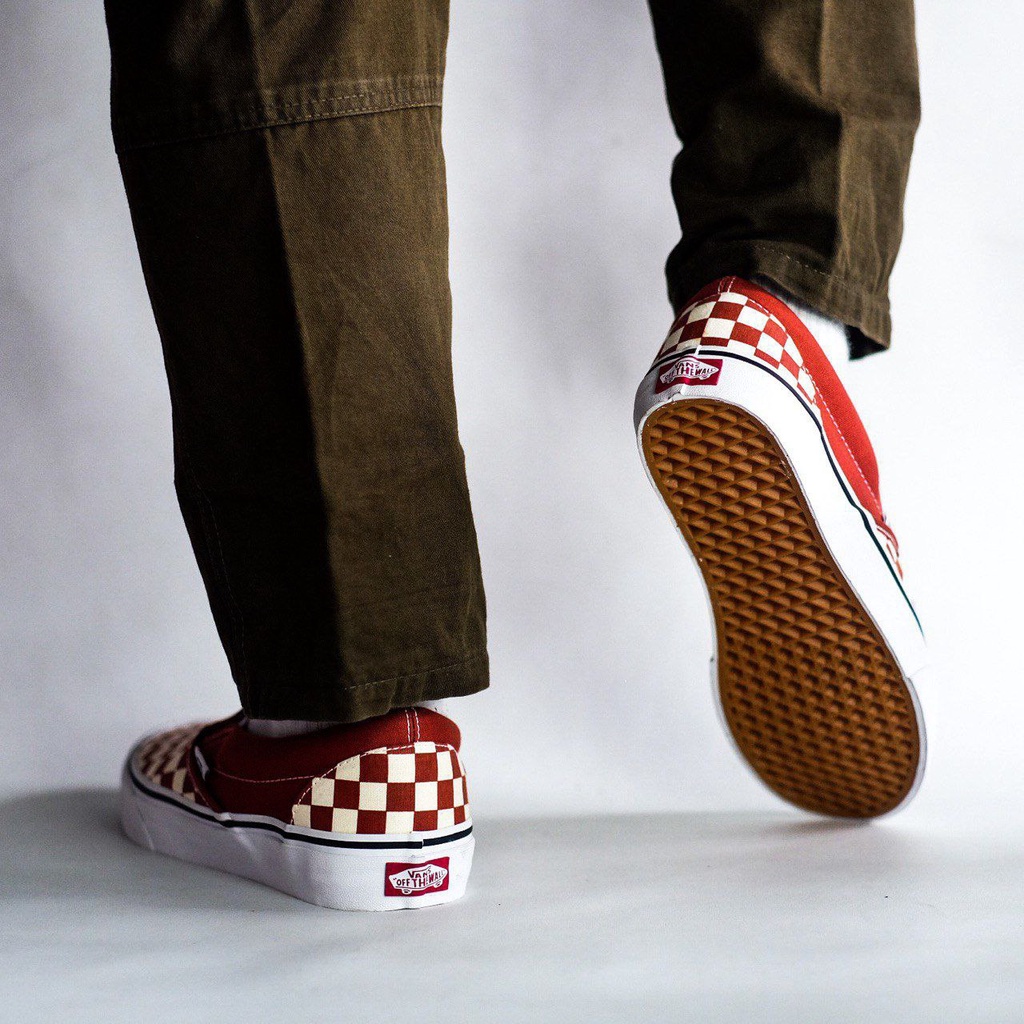 SALE DISKON! VANS SLIP-ON CHECKERBOARD RED PICANTE CLASSIC 100% ORIGINAL BNIB