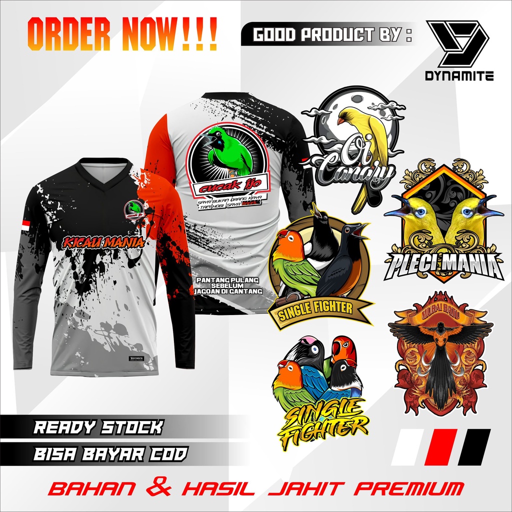 READY STOCK PROMO JERSEY KICAU MANIA BAJU KOMUNITAS SINGLE FIGHTER LOVEBIRD MURAI BATU KACER CUCAK I