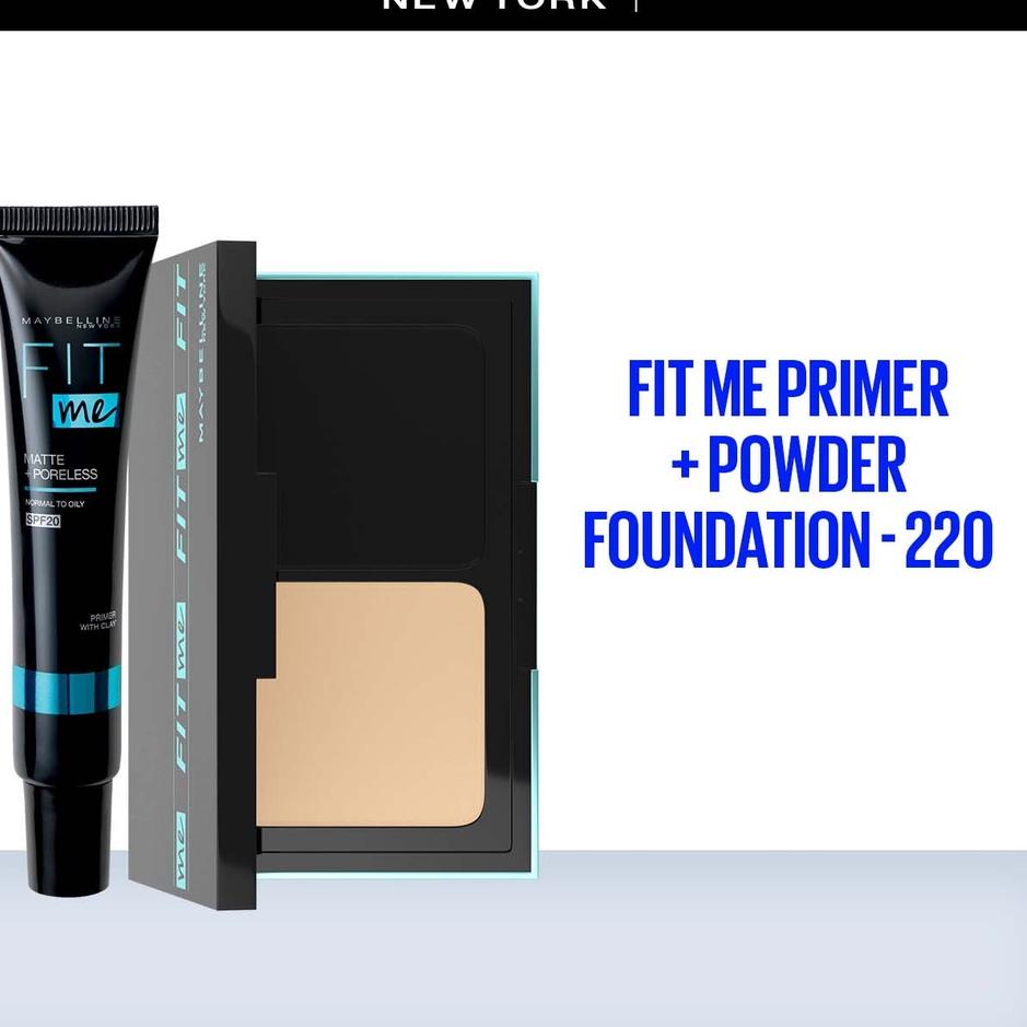 [CODEBT20] Maybelline Fit Me Primer + 24h Powder Foundation 220 - Makeup Keluaran Awal Tahun
