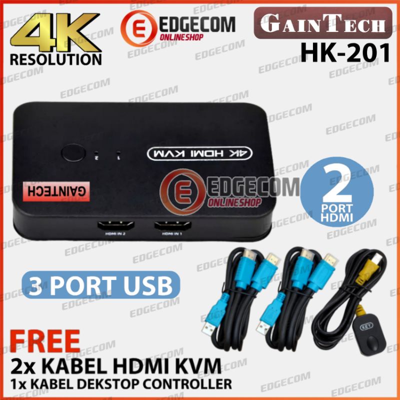 HDMI KVM Switch 2 Port Support 4K Free 2 pcs Kabel KVM HDMI