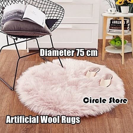 KARPET BULU Karpet Bundar Artificial Wool Bulu Halus Tebal Medium 75 cm berkualitas jumbo kamar tidu