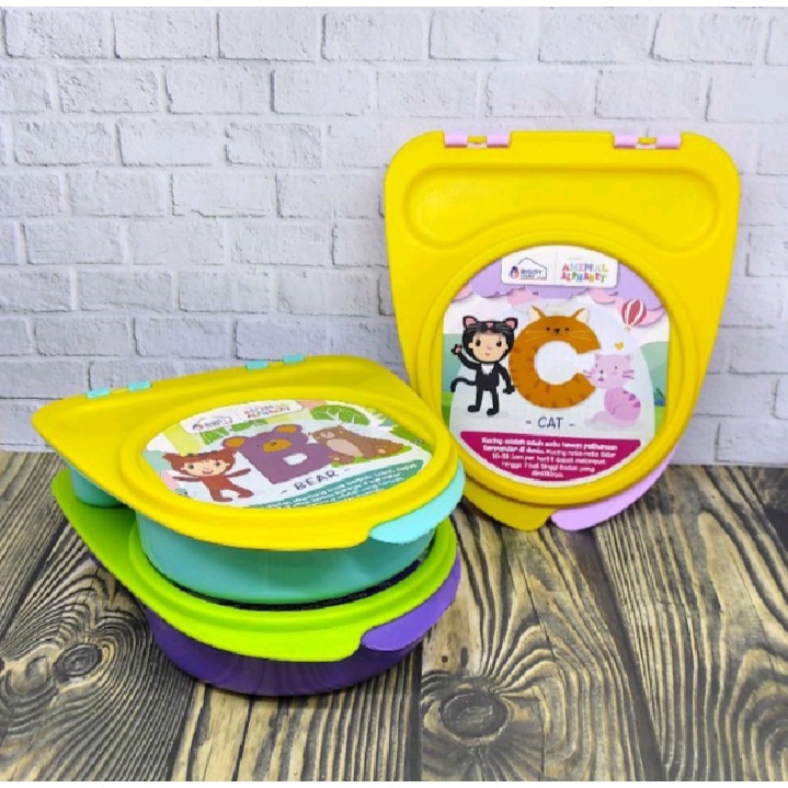 Set Kotak Makan Anak Bento Lengkap Sendok Garpu Kotak Bekal Alfabet ABC Warna Warni