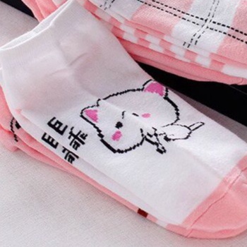 INDOMINI Kaos Kaki Motif Pink Cat Cute Fashion Korea Women Sock Import Murah K012