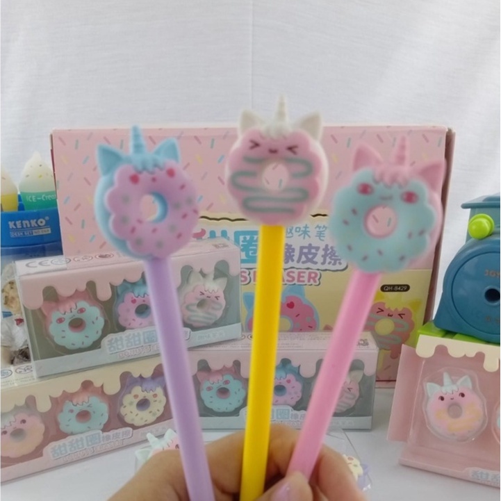 PENGHAPUS FANCY DONUT UNICORN 1 BOX ISI 3 PCS IMUT LUCU HARGA TERMURAH