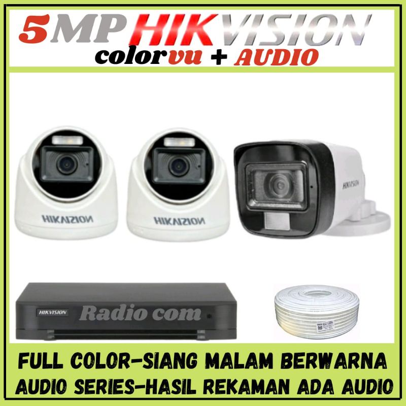 PAKET CCTV HIKVISION COLORVU 5MP 4 CHANNEL 3 KAMERA AUDIO FULL COLOR