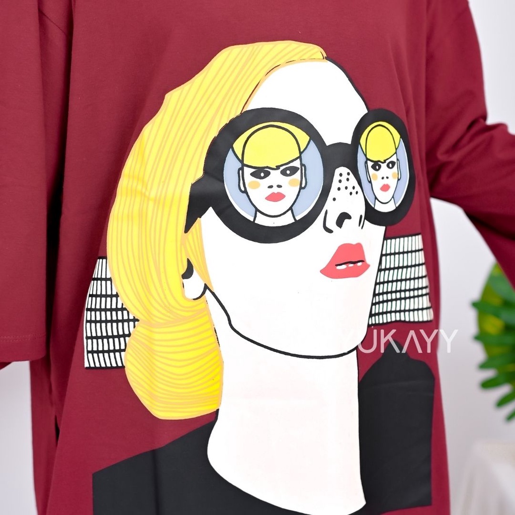 Kaos Oversize Viral Wanita -SUNGLASESS- 7/8 / Top oversized combed 30s Premium sablon Plastisol