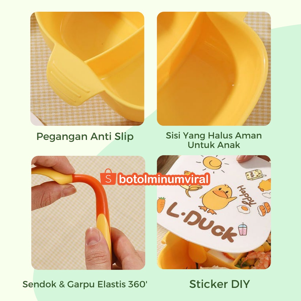 Peralatan Makan Bayi Anak Feeding Set Gift Karakter Free Sendok Garpu Sticker BPA FREE Sekat 3 Premium Import