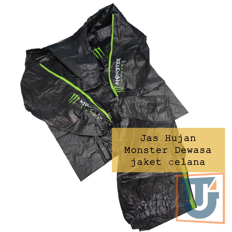 Monster Energy Raincoat Setelan Mantel Jas Hujan Jaket Celana Dewasa Polos Hitam