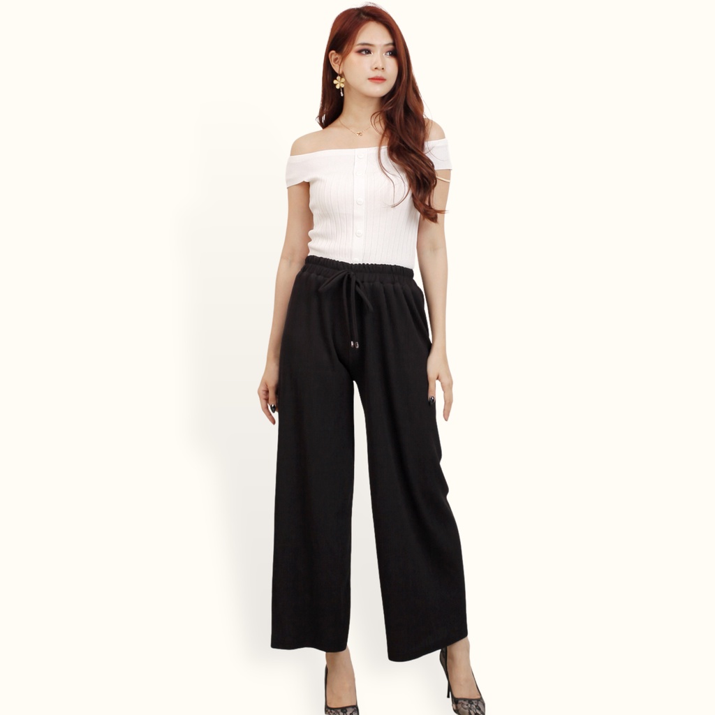 Celana Kulot kaki lebar wanita gaya korea model ploi flisket lidi - XSHOP Bonita