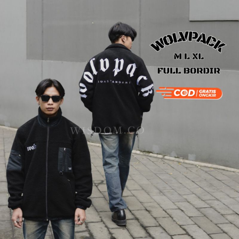 WISDOM.CO | JAKET SHERPA MANTEL MUSIM DINGIN FULL BORDIR | JAKET BULU ORIGINAL WOLV PACK | FLEECE UNISEX