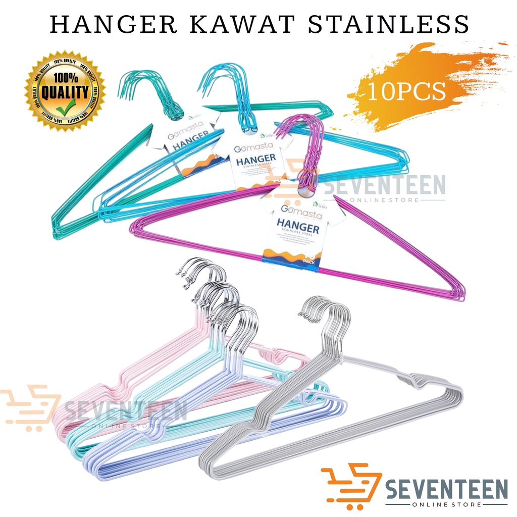 SEVENTEEN HANGER JEMURAN BAJU STAINLES SISI 10PCS HANGER KAWAT STAINLESS HANGER WARNA WARNI HANGER LEMARI PAKAIAN KAWAT