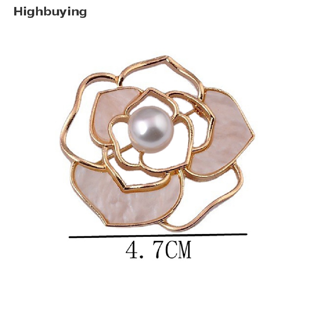 Bros Pin Bentuk Bunga Camellia Aksen Mutiara Untuk Aksesoris Pakaian Sweater Mantel Wanita Glory