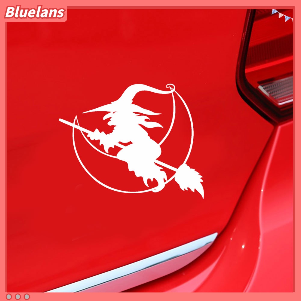 Stiker Decal Motif Penyihir Sapu Bulan Halloween Untuk Dekorasi Body Bumper Jendela Mobil