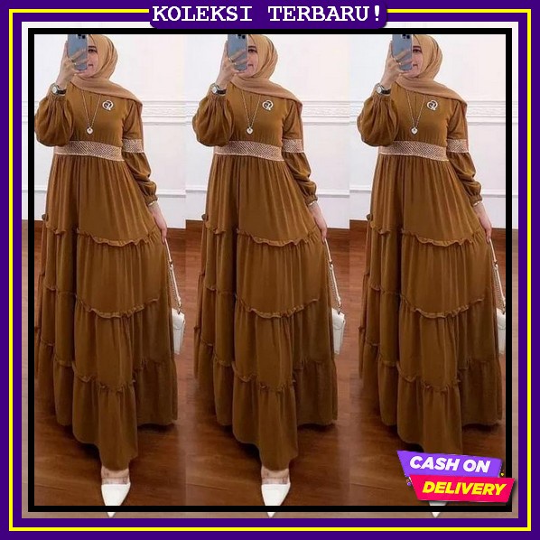 Nara Maxy/ Gamis Susun Polos Ruffle/ Gamis Canda Susun Bahan Adem/ Dress Susun Rempel/ Gamis Lebaran