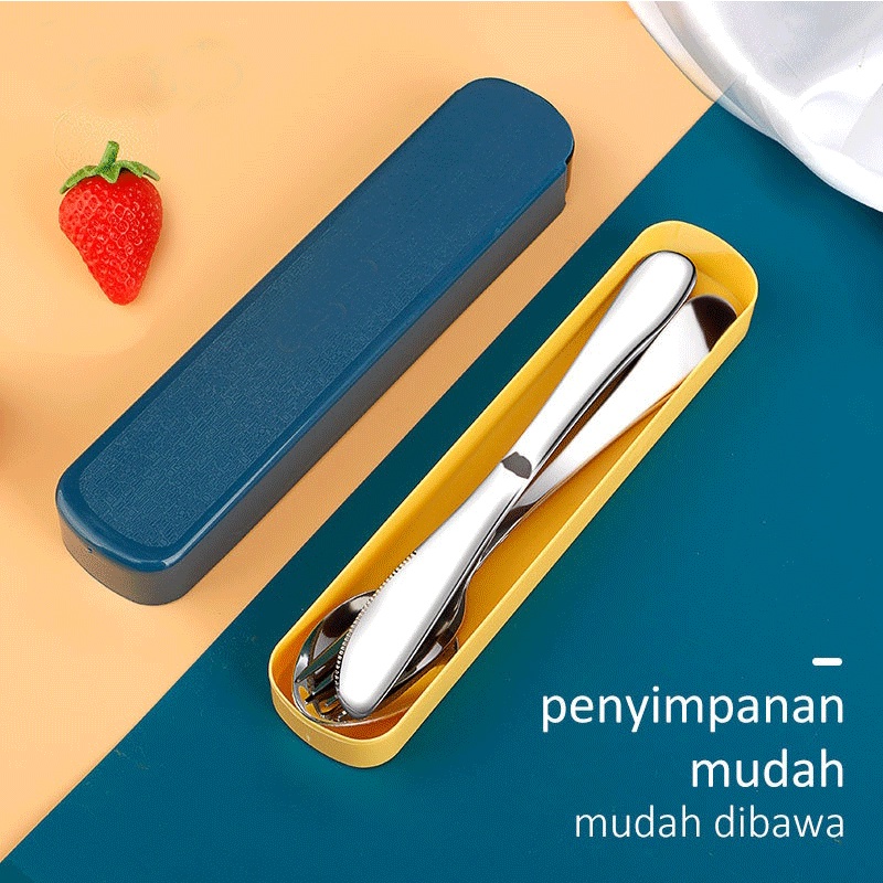 Peralatan Makan Stainless Steel Set 2/3pcs Pisau Garpu Dan Sendok Hitam/Hijau