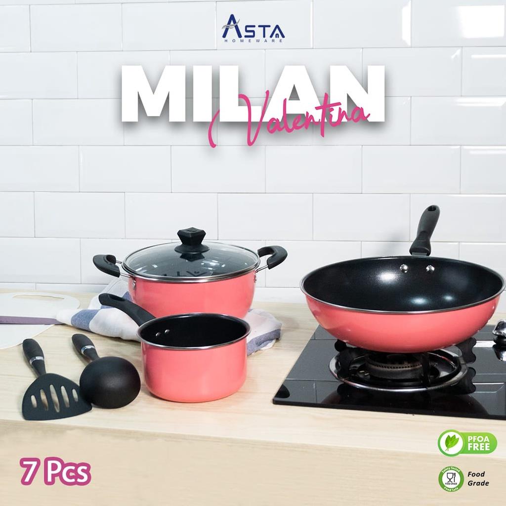 Panci Wajan Cookware Set Anti Lengket + Spatula Talenan 7 PCS ASTA Valentina MILAN