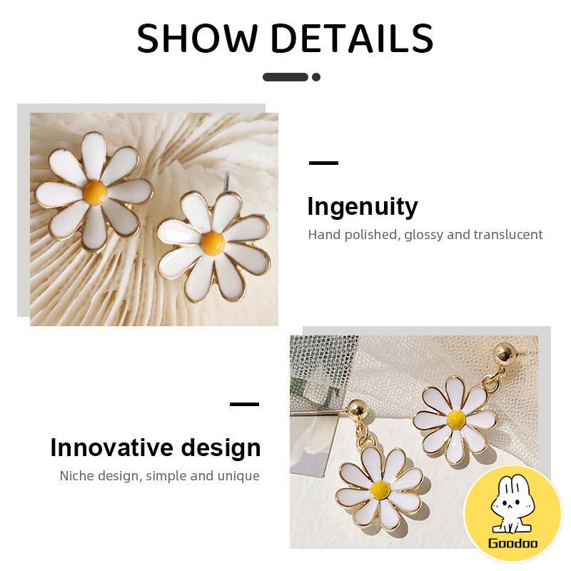 925 Silver Daisy Earrings Fashion Anting Pejantan Bunga Matahari Manis Segar -Doo