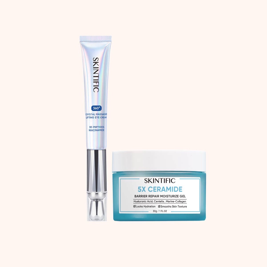 SKINTIFIC 5% Ceramide Barrier Repair Moisture Gel 30g Pelembab Wajah + SKINTIFIC 360° Crystal Massager Lifting Eye Cream 20ml Krim Mata