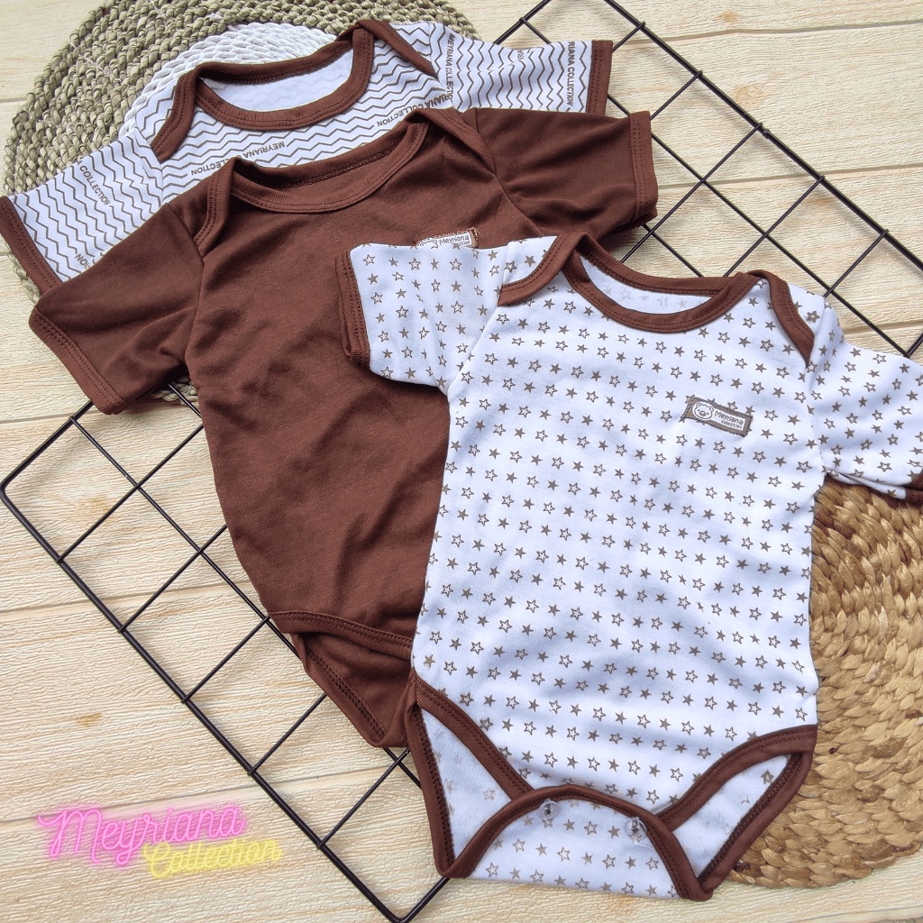 3 PCS Jumper Bayi Baru Lahir Baju Bayi Seri Coklat Meyriana Collection