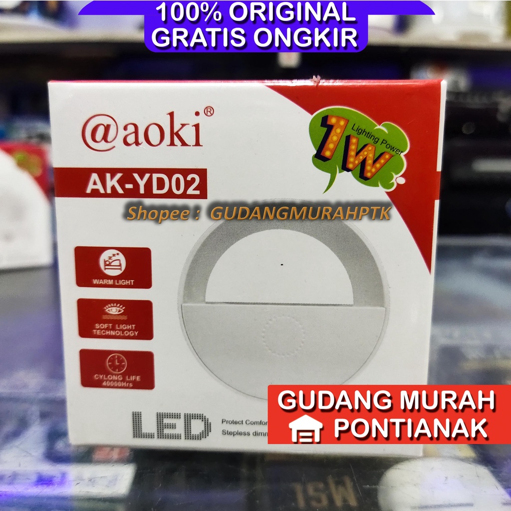Lampu Tidur Cahaya Putih Dan Kuning 1W Touch Sensor Aoki AK YD02 Tombol Sentuh Ganti Warna dan On off