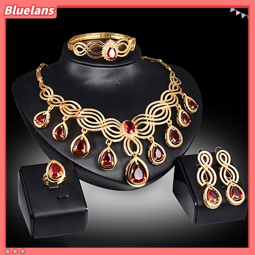 Bluelans Noble Cubic Zirconia Earrings Necklace Bib Statement Ring Bracelet Jewelry Set