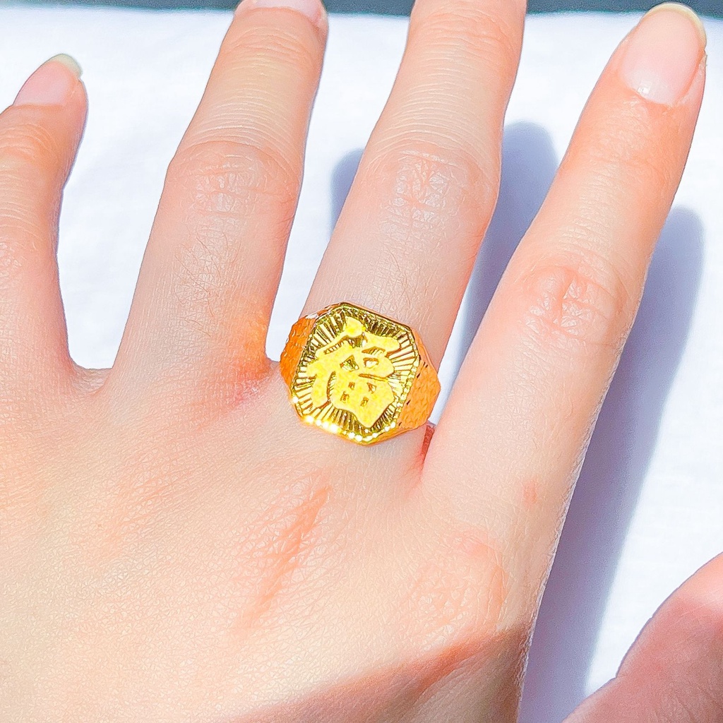 Cincin pria anak dan dewasa emas asli kadar 70 lokal 65% hoki blessing hok doff ukir kilat tanpa permata ringan 2 gram laki laki2 mas kuning lebar stempel