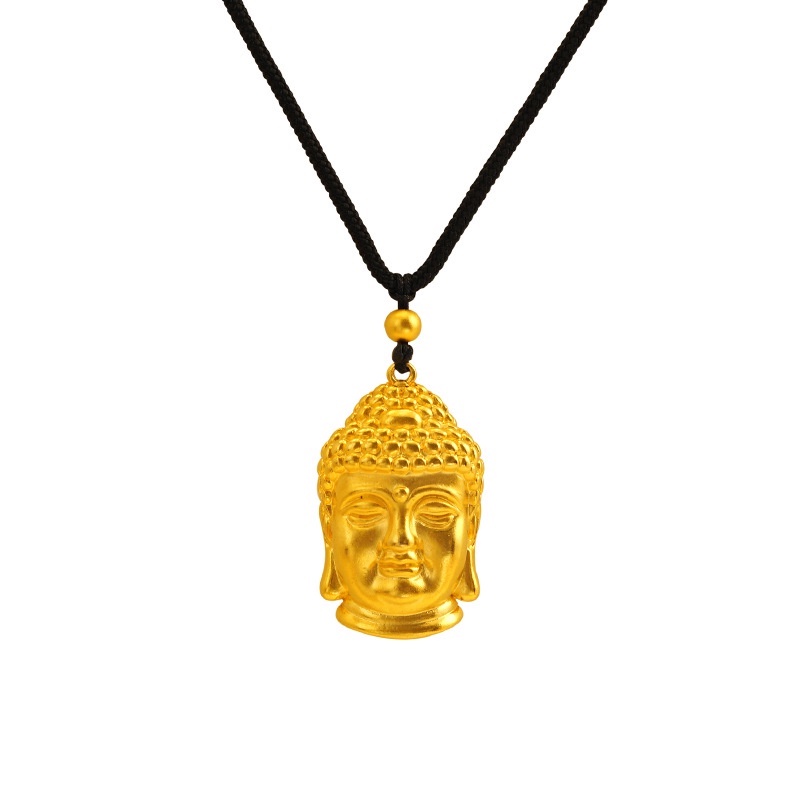 Goldkingdom Fashion Perhiasan Emas Asli Kadar 375 Bangkok Aksesoris Ready Stock Beruntung Buddha Kepala Liontin Adjustable Tali Lembut Retro Kalung