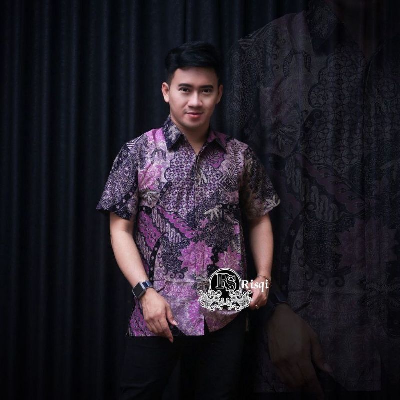 Baju Hem Kemeja Batik Atasan Pria Motif Mozaic G Grey Formal Seragaman Uniform RNZ