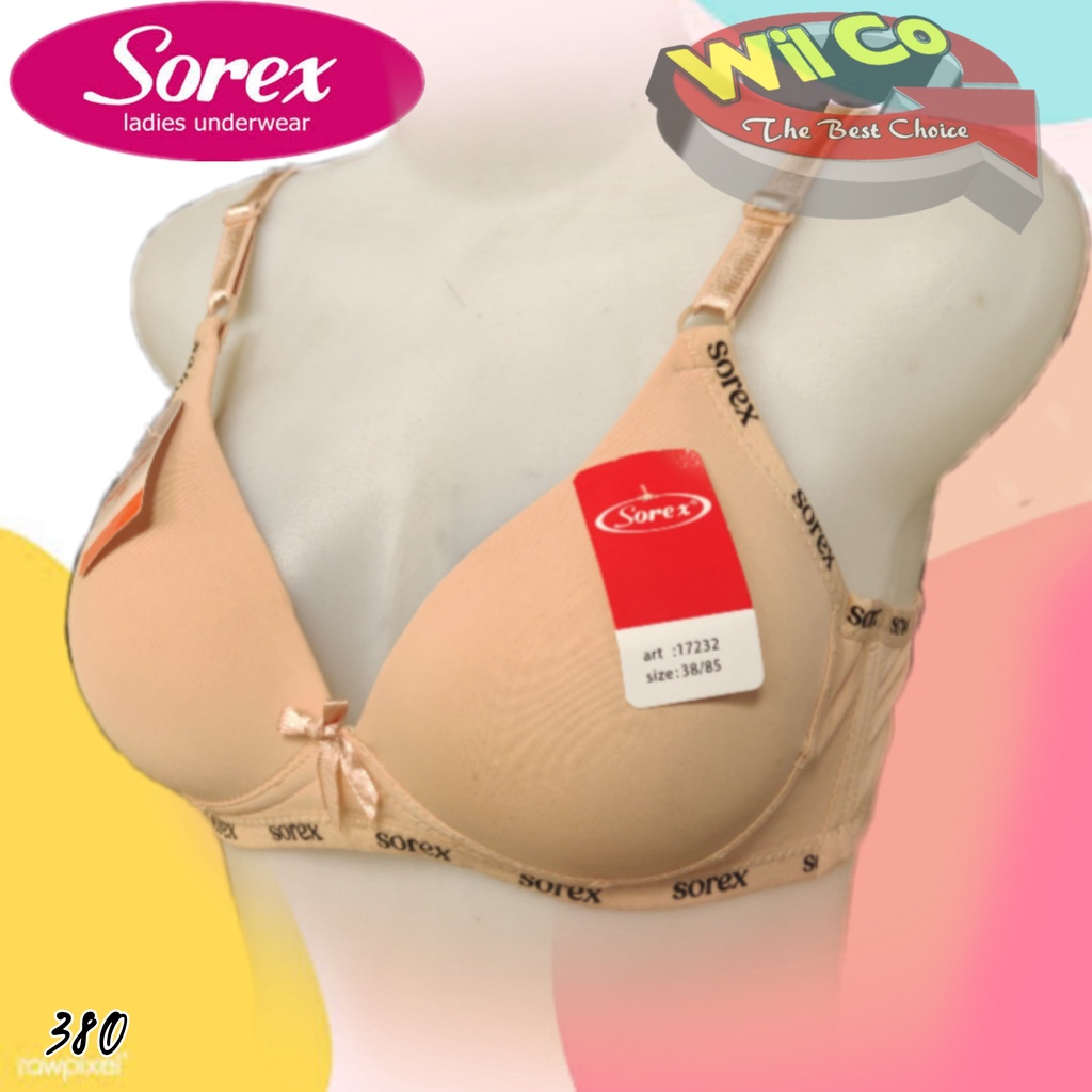 K380 - BRA/BH WANITA SOREX BUSA TANPA KAWAT  CUP B SIZE 34A - 40A  DUA PENGAIT