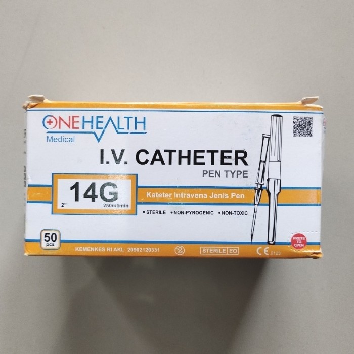 Iv Catheter One Health 14 14G / Abocath / Jarum Infus Per Box [Ready]