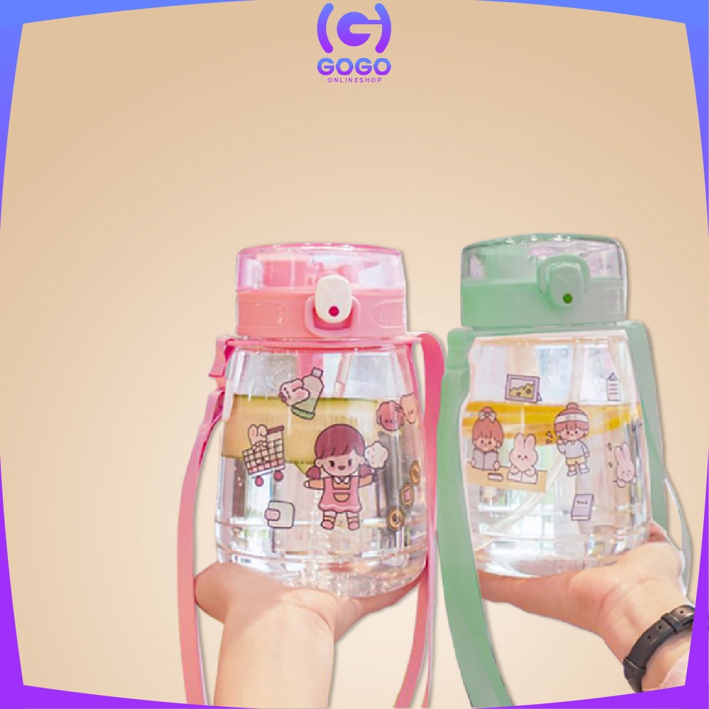 GOGO-C303 Botol Minum 1300ML BPA FREE Kartun Lucu / Botol Minum Karakter Sedotan / Botol Air Minum 1.3 Liter Food Grade